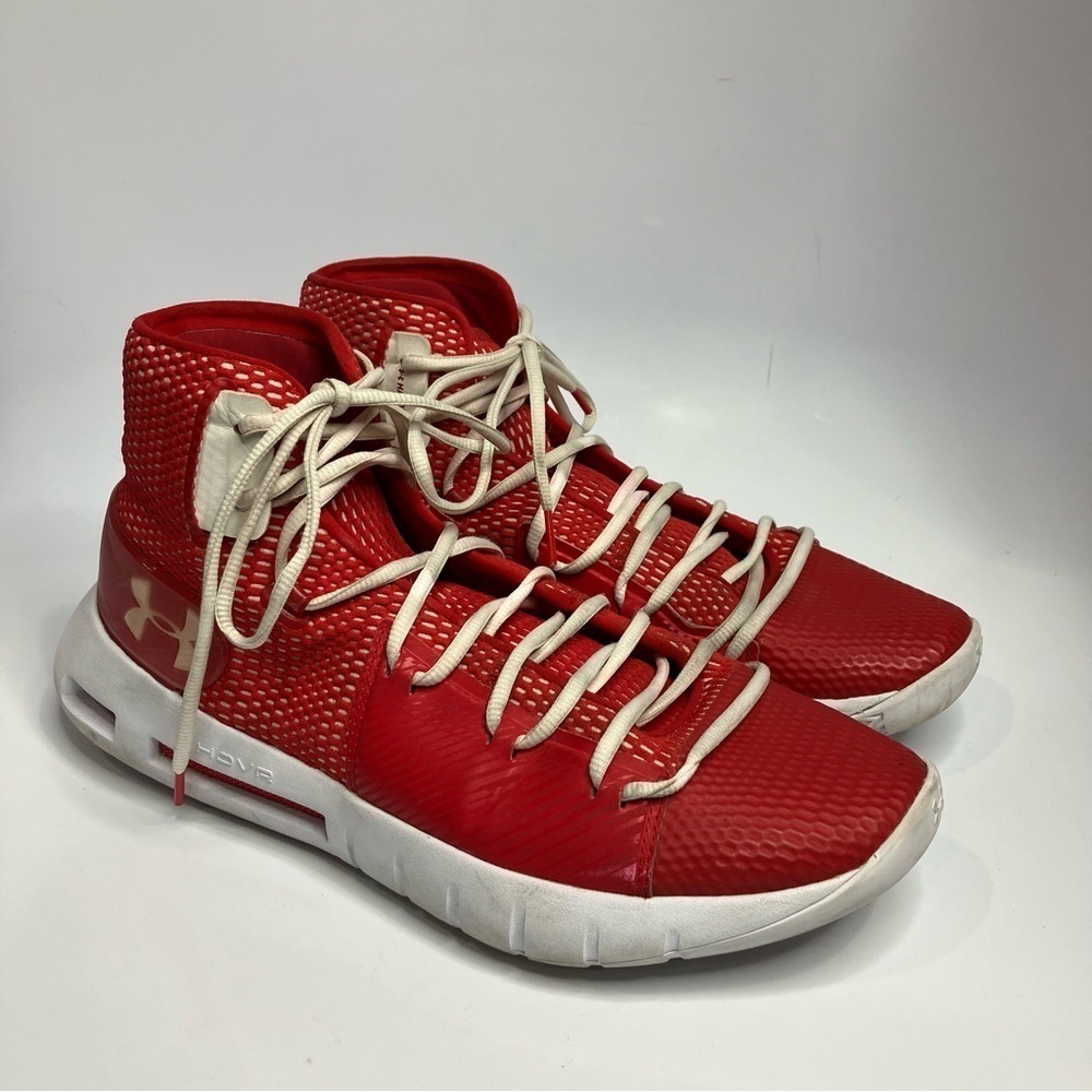 Under Armour HOVR red &‎ white hightop sneakers size 12